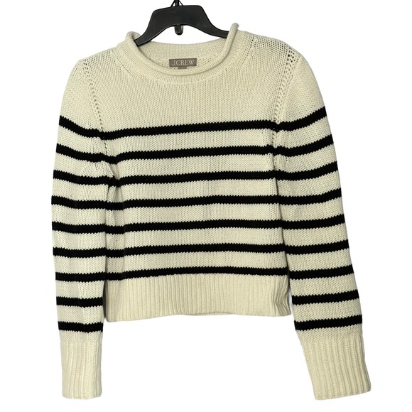 J. Crew Heritage Cotton Rollneck Sweater in Black White Stripe - Small - Picture 2 of 6